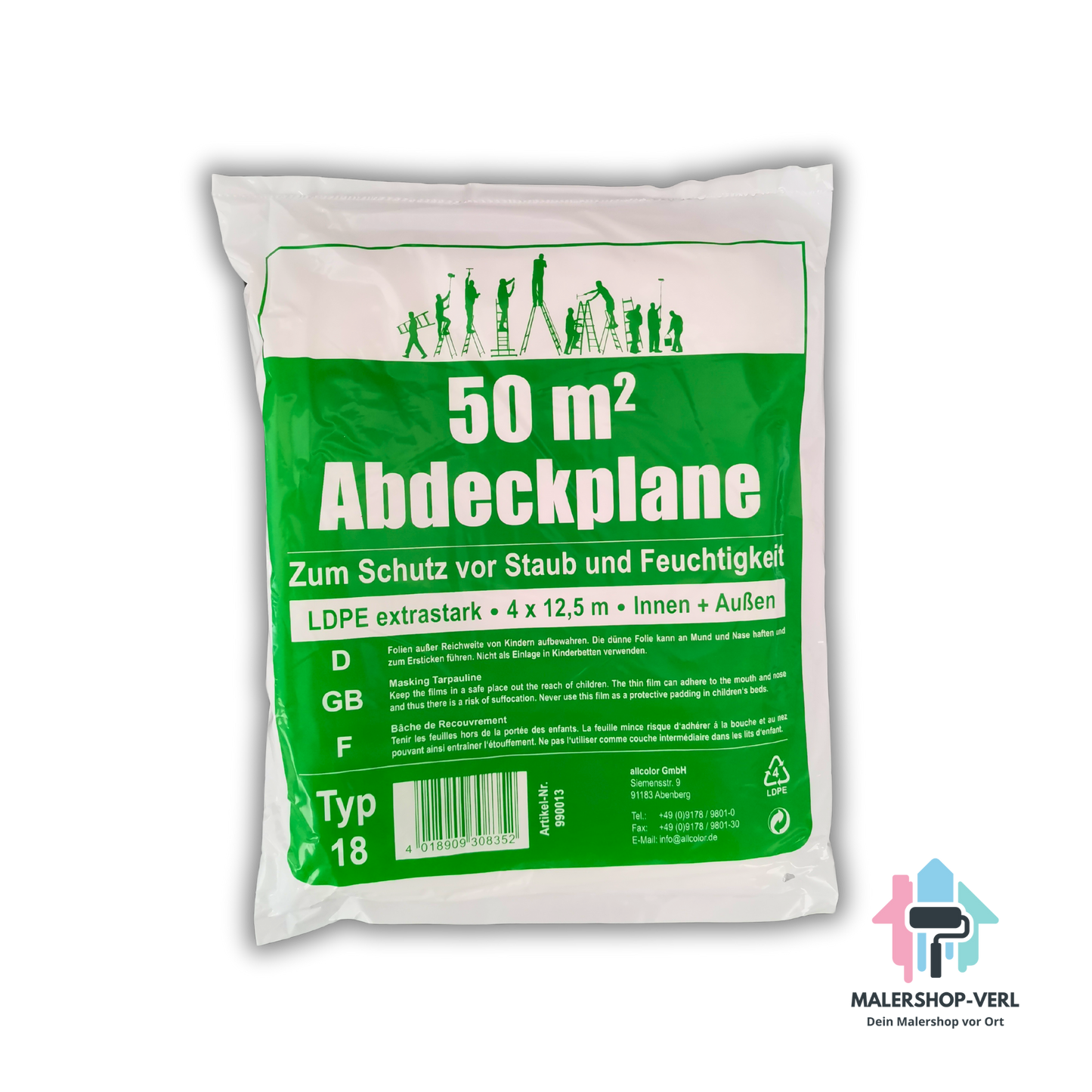 Abdeckplane - 4 x 12,5 m - 50m² - LDPE Extrastark