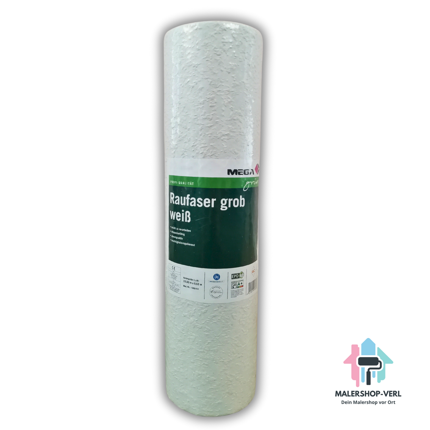 Raufaser grob - MEGAgrün - Weiß - 33,5m x 0,53m